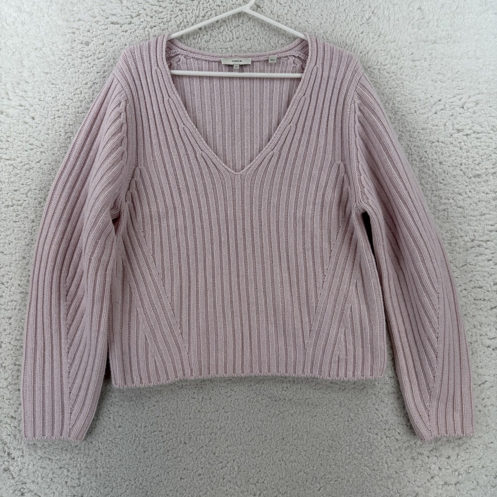 Vince Sweater Womens XL Pink Wool Cashmere V Neck Ribbed Knit Pullover